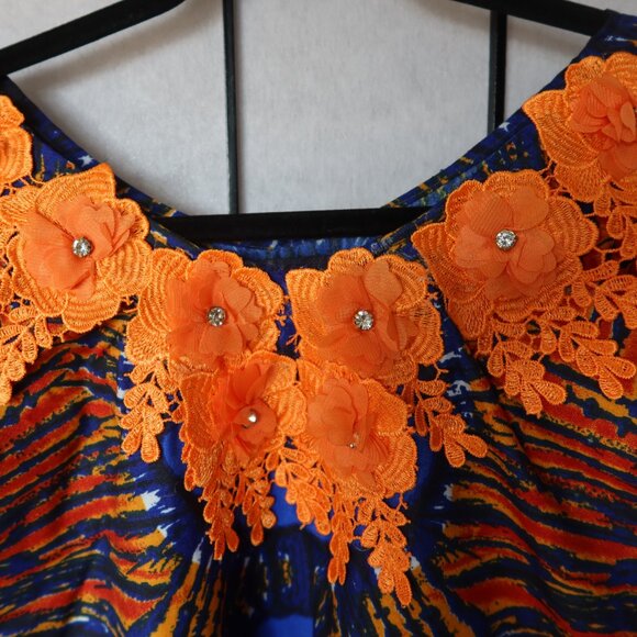 African Vibrant Blue and Orange Kaftan Bubu Gown NWOT 1 Size - Picture 4 of 16